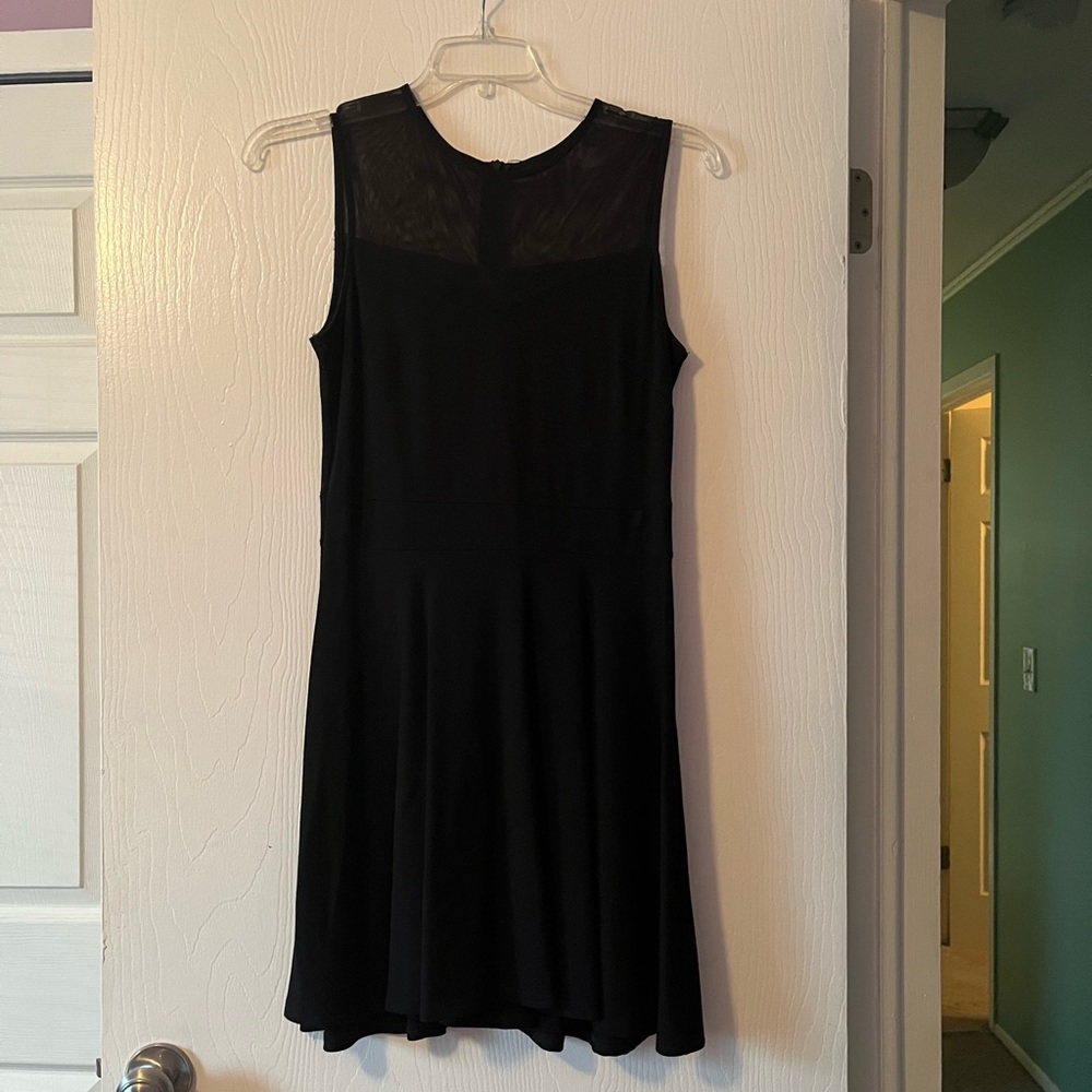 Black sleeveless skater dress